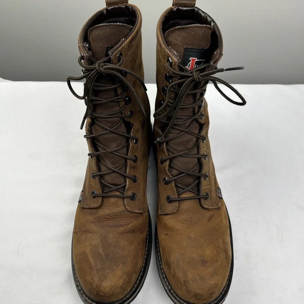 Justin Steel Toe Lace Up Waterproof Work Boots WK961 Men's Sz 13 D Brown Leather